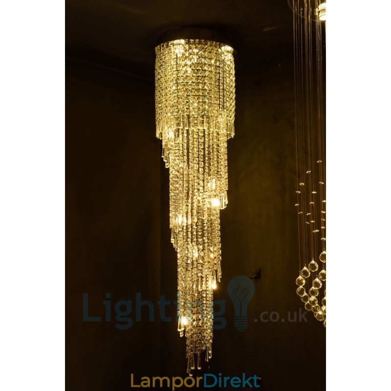 4 X Gu10 + 8 X G4 150 Cm Long Crystal Drop Light Modern K9 Crystal Round Flush Mount Taklampa