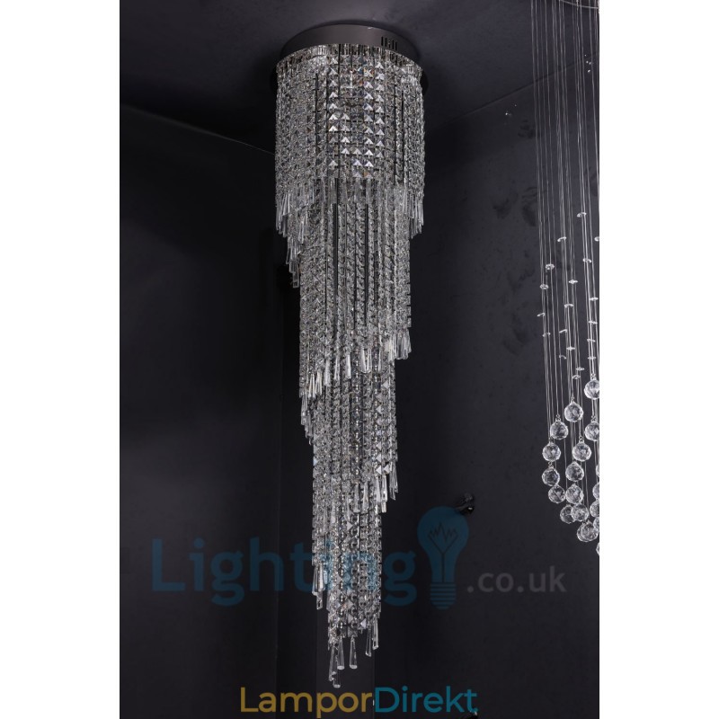 4 X Gu10 + 8 X G4 150 Cm Long Crystal Drop Light Modern K9 Crystal Round Flush Mount Taklampa