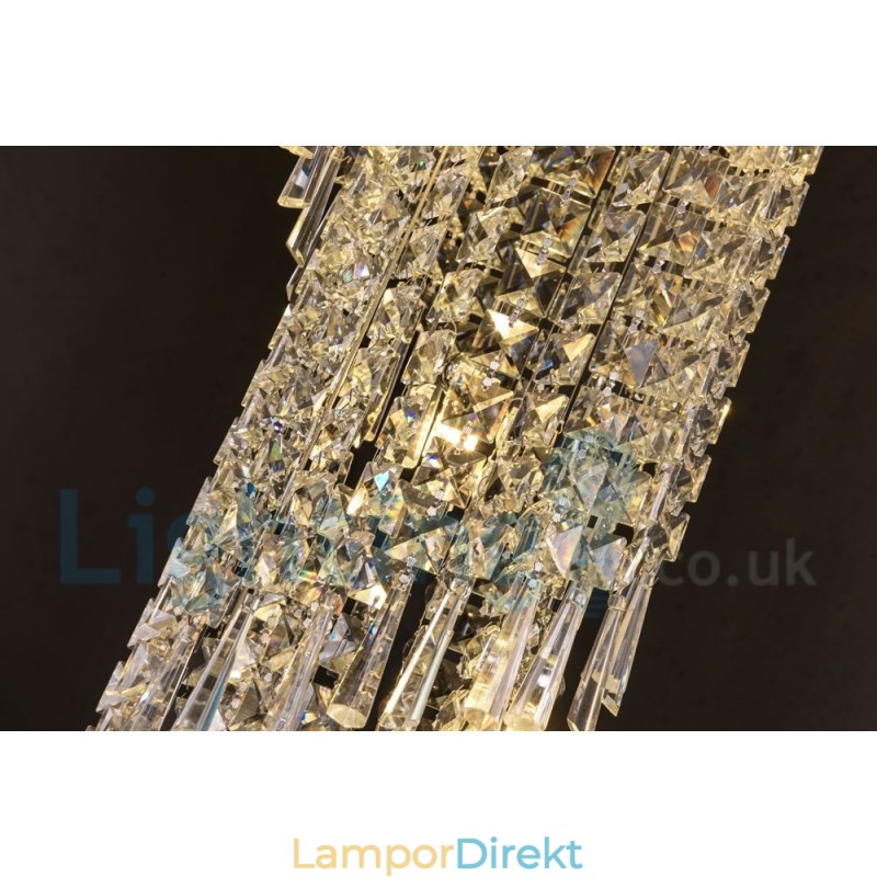 4 X Gu10 + 8 X G4 150 Cm Long Crystal Drop Light Modern K9 Crystal Round Flush Mount Taklampa