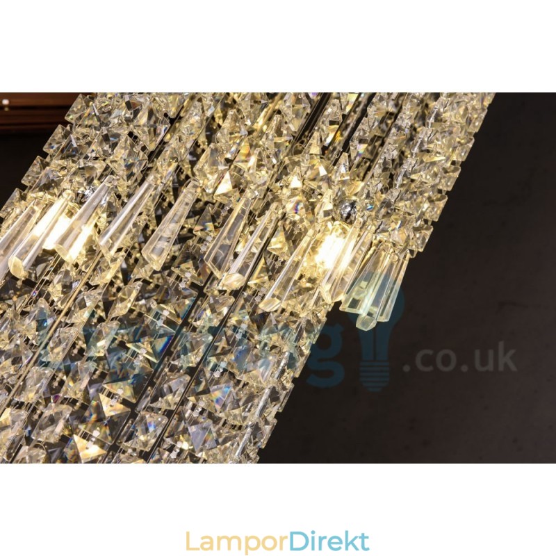 4 X Gu10 + 8 X G4 150 Cm Long Crystal Drop Light Modern K9 Crystal Round Flush Mount Taklampa