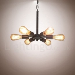 6 Ljus Rustik Retro Vintage Svart Taklampa Design