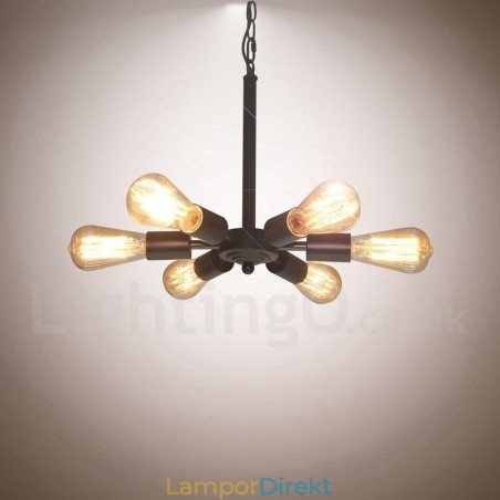 6 Ljus Rustik Retro Vintage Svart Taklampa Design 6 Ljus Rustik Retro Vintage Svart Taklampa Design