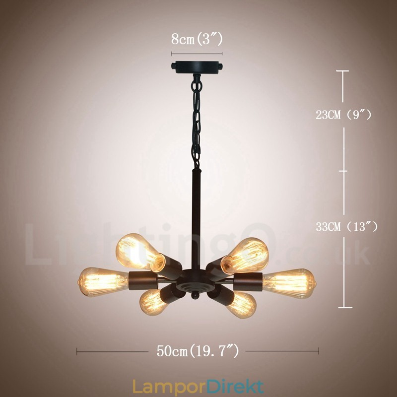 6 Ljus Rustik Retro Vintage Svart Taklampa Design