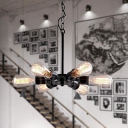 6 Ljus Rustik Retro Vintage Svart Taklampa Design