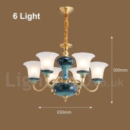 Retro Vintage Mässing Keramik Hängande Ljus Ljuskrona Med Glasskärmar