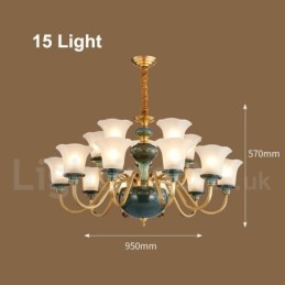 Retro Vintage Mässing Keramik Hängande Ljus Ljuskrona Med Glasskärmar