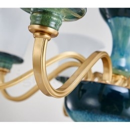 Retro Vintage Mässing Keramik Hängande Ljus Ljuskrona Med Glasskärmar