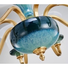 Retro Vintage Mässing Keramik Hängande Ljus Ljuskrona Med Glasskärmar