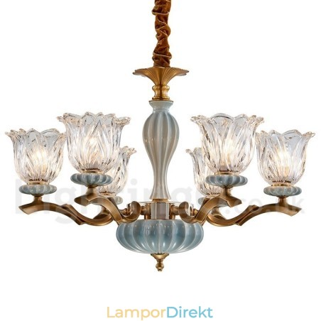 Retro Vintage Mässing Keramik Hängande Ljus Ljuskrona Med Glasskärmar Retro Vintage Mässing Keramik Hängande Ljus Ljuskrona Med Glasskärmar