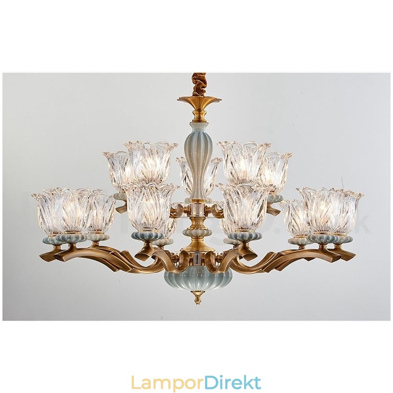 Retro Vintage Mässing Keramik Hängande Ljus Ljuskrona Med Glasskärmar