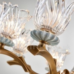 Retro Vintage Mässing Keramik Hängande Ljus Ljuskrona Med Glasskärmar
