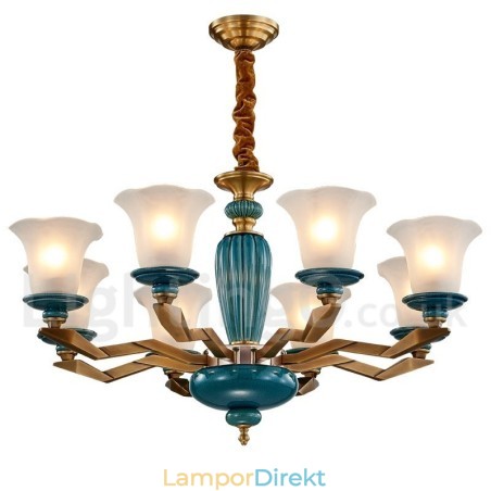 Retro Vintage Mässing Keramik Hängande Ljus Ljuskrona Med Glasskärmar Retro Vintage Mässing Keramik Hängande Ljus Ljuskrona Med Glasskärmar