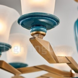 Retro Vintage Mässing Keramik Hängande Ljus Ljuskrona Med Glasskärmar