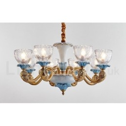 Retro Vintage Mässing Keramik Hängande Ljus Ljuskrona Med Glasskärmar