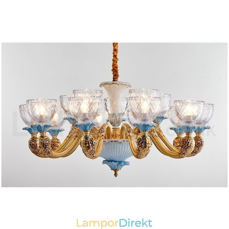 Retro Vintage Mässing Keramik Hängande Ljus Ljuskrona Med Glasskärmar