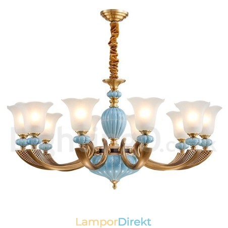 Retro Vintage Mässing Keramik Hängande Ljus Ljuskrona Med Glasskärmar Retro Vintage Mässing Keramik Hängande Ljus Ljuskrona Med Glasskärmar