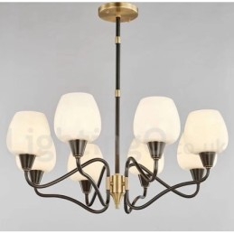 Retro Vintage Mässingshängande Ljuskrona Med Glasskärmar