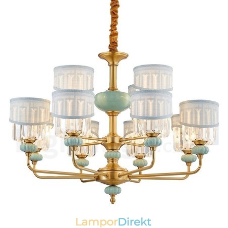 Ren Mässing Lyxig Rustik Retro Vintage Mässing Keramik Pendel Ljuskrona Med Tyg Och Kristallskärmar Ren Mässing Lyxig Rustik Retro Vintage Mässing Keramik Pendel Ljuskrona Med Tyg Och Kristallskärmar