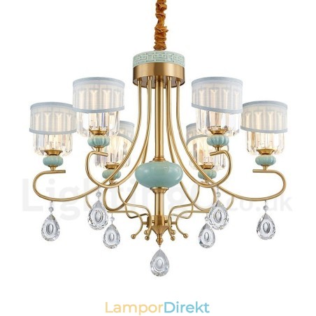 Ren Mässing Lyxig Rustik Retro Vintage Mässing Keramik Pendel Ljuskrona Med Tyg Och Kristallskärmar Ren Mässing Lyxig Rustik Retro Vintage Mässing Keramik Pendel Ljuskrona Med Tyg Och Kristallskärmar