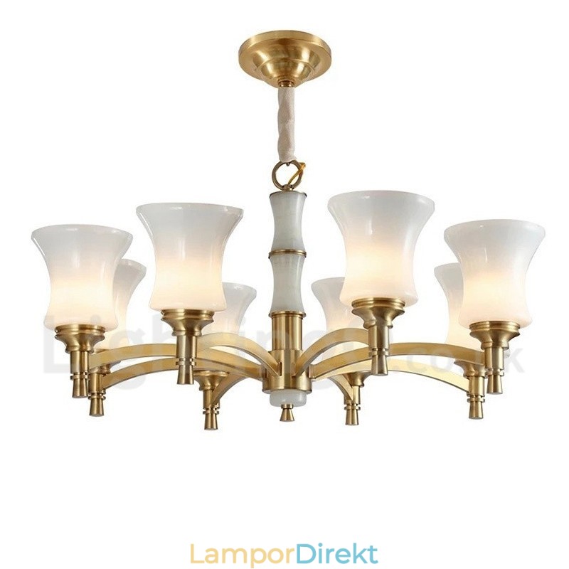Ren Mässing Lyxig Rustik Retro Vintage Mässing Sten Hängande Ljuskrona Med Glasskärmar