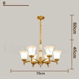 Ren Mässing Lyxig Rustik Retro Vintage Mässing Sten Hängande Ljuskrona Med Glasskärmar
