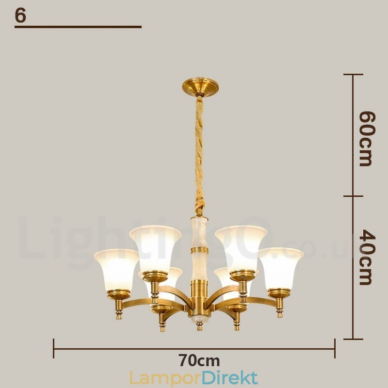 Ren Mässing Lyxig Rustik Retro Vintage Mässing Sten Hängande Ljuskrona Med Glasskärmar