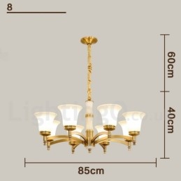 Ren Mässing Lyxig Rustik Retro Vintage Mässing Sten Hängande Ljuskrona Med Glasskärmar