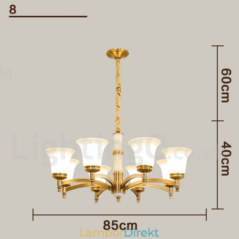 Ren Mässing Lyxig Rustik Retro Vintage Mässing Sten Hängande Ljuskrona Med Glasskärmar