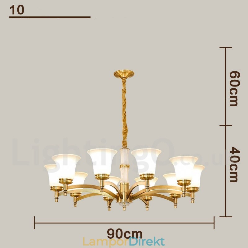 Ren Mässing Lyxig Rustik Retro Vintage Mässing Sten Hängande Ljuskrona Med Glasskärmar
