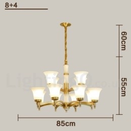 Ren Mässing Lyxig Rustik Retro Vintage Mässing Sten Hängande Ljuskrona Med Glasskärmar