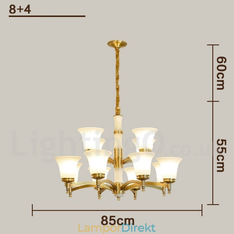 Ren Mässing Lyxig Rustik Retro Vintage Mässing Sten Hängande Ljuskrona Med Glasskärmar