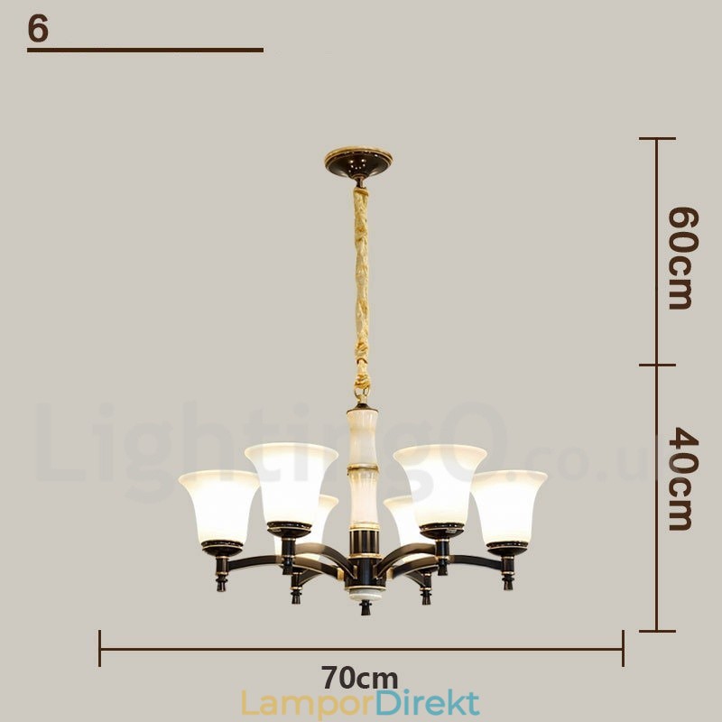 Ren Mässing Lyxig Rustik Retro Vintage Mässing Sten Hängande Ljuskrona Med Glasskärmar