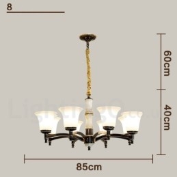 Ren Mässing Lyxig Rustik Retro Vintage Mässing Sten Hängande Ljuskrona Med Glasskärmar