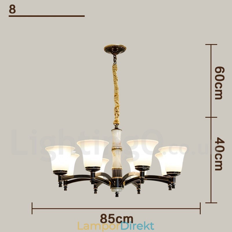 Ren Mässing Lyxig Rustik Retro Vintage Mässing Sten Hängande Ljuskrona Med Glasskärmar