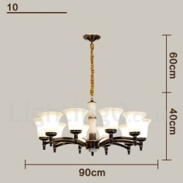 Ren Mässing Lyxig Rustik Retro Vintage Mässing Sten Hängande Ljuskrona Med Glasskärmar