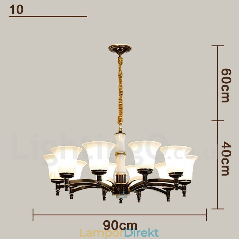 Ren Mässing Lyxig Rustik Retro Vintage Mässing Sten Hängande Ljuskrona Med Glasskärmar