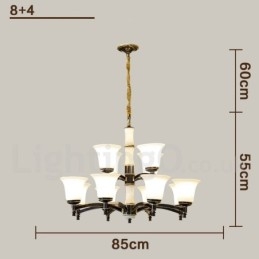 Ren Mässing Lyxig Rustik Retro Vintage Mässing Sten Hängande Ljuskrona Med Glasskärmar