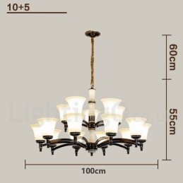 Ren Mässing Lyxig Rustik Retro Vintage Mässing Sten Hängande Ljuskrona Med Glasskärmar