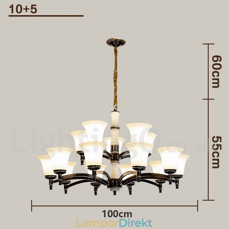 Ren Mässing Lyxig Rustik Retro Vintage Mässing Sten Hängande Ljuskrona Med Glasskärmar