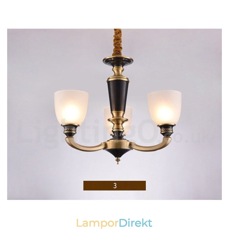 Ren Mässing Lyxig Rustik Retro Vintage Mässingshängande Ljuskrona Med Glasskärmar