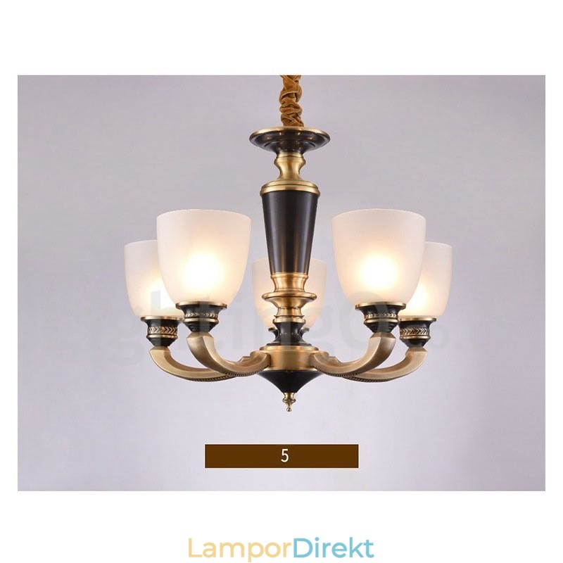 Ren Mässing Lyxig Rustik Retro Vintage Mässingshängande Ljuskrona Med Glasskärmar