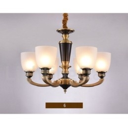 Ren Mässing Lyxig Rustik Retro Vintage Mässingshängande Ljuskrona Med Glasskärmar