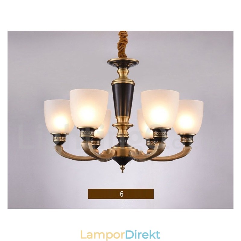 Ren Mässing Lyxig Rustik Retro Vintage Mässingshängande Ljuskrona Med Glasskärmar