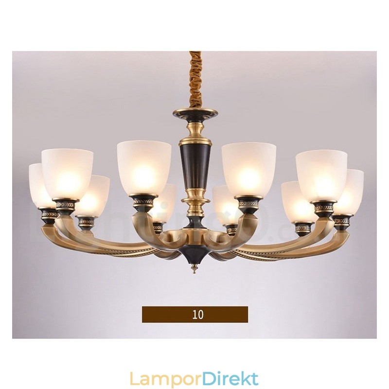Ren Mässing Lyxig Rustik Retro Vintage Mässingshängande Ljuskrona Med Glasskärmar