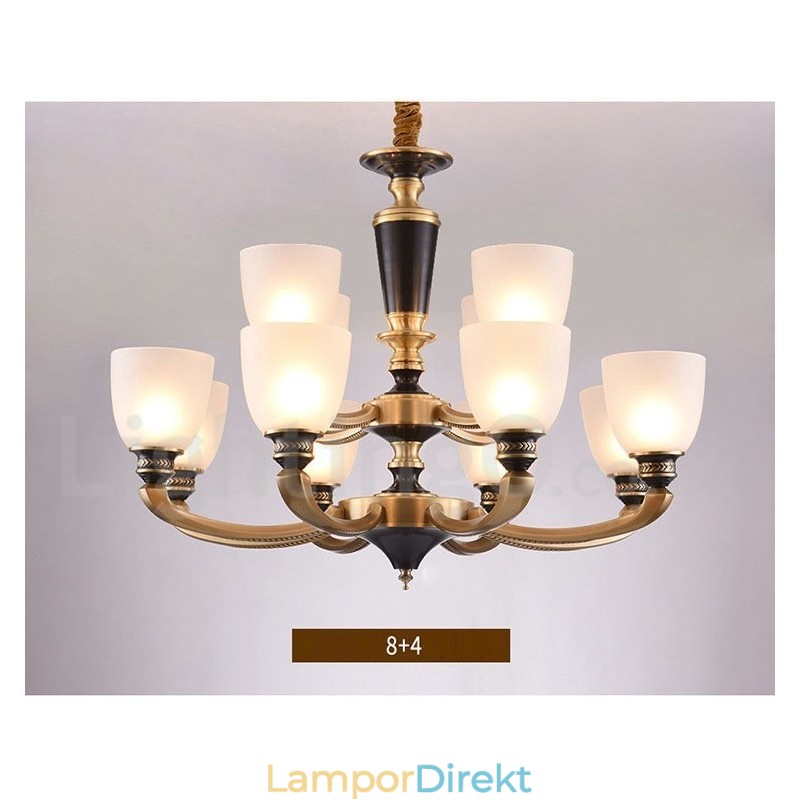 Ren Mässing Lyxig Rustik Retro Vintage Mässingshängande Ljuskrona Med Glasskärmar