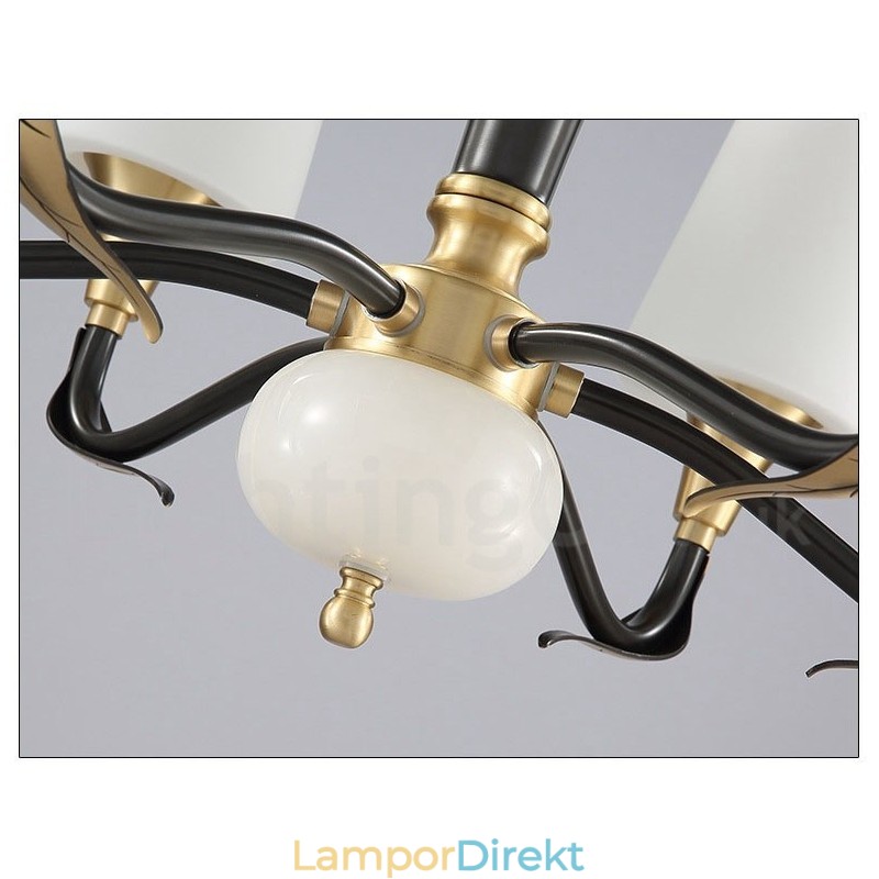 Ren Mässing Lyxig Rustik Retro Vintage Mässing Sten Hängande Ljuskrona Med Glasskärmar