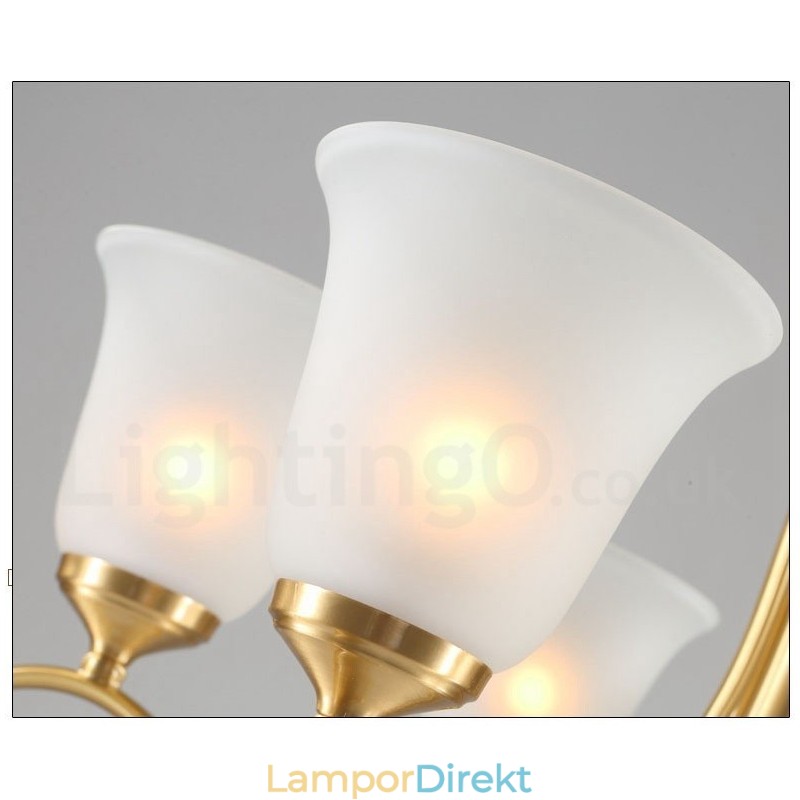Ren Mässing Lyxig Rustik Retro Vintage Mässingshängande Ljuskrona Med Glasskärmar