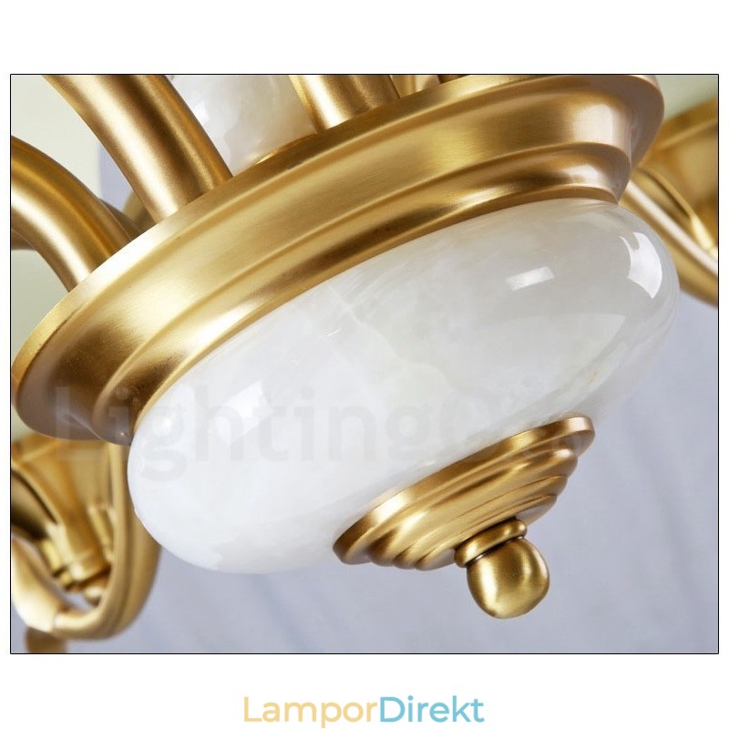 Ren Mässing Lyxig Rustik Retro Vintage Mässing Sten Hängande Ljuskrona Med Glasskärmar