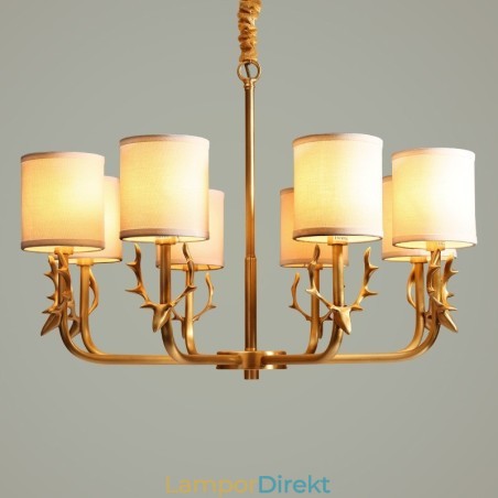 Ren Mässing Lyxig Rustik Retro Vintage Mässingshängande Ljuskrona Med Tygskärmar Ren Mässing Lyxig Rustik Retro Vintage Mässingshängande Ljuskrona Med Tygskärmar