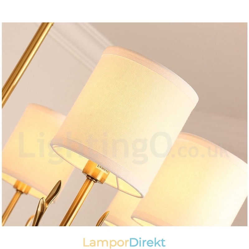 Ren Mässing Lyxig Rustik Retro Vintage Mässingshängande Ljuskrona Med Tygskärmar